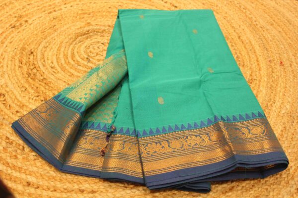Rama Green & Blue Pure Handloom Kanchi Cotton Saree