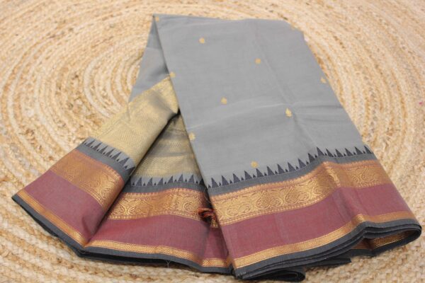 Grey & Maroon Pure Handloom Kanchi Cotton Saree