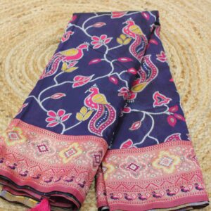 Bird and Flower motif woven Semi Kanchipuram saree