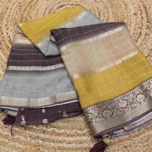 Alternative view of Horizontal zari lines with zari border crepe saree
