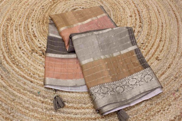 Horizontal zari lines with zari border crepe saree - Image 3