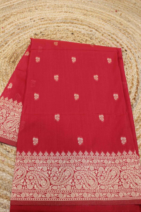 Red Zari butta with big border and rich pallu Assam Silk Saree