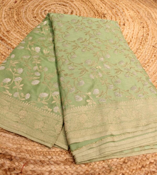 Pista Green Zari Jaal Georgette Saree