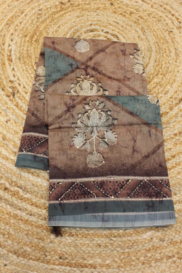 Printed Kantha Work Chanderi Saree