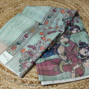 Alternative view of Temple Border with Kalamkari Printed Pallu Semi Tussar Saree