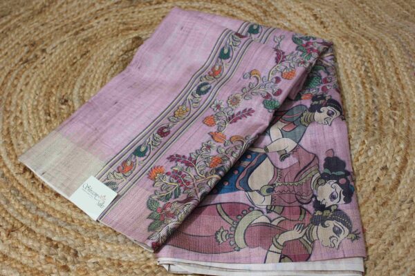 Temple Border with Kalamkari Printed Pallu Semi Tussar Saree - Image 3