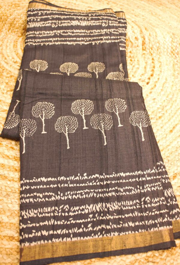 Black Printed Pure Tussar Saree