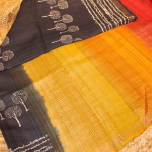 Alternative view of Black Printed Pure Tussar Saree