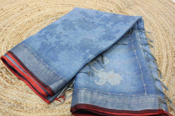 Flower Prints with Zari work Tissue Linen Saree