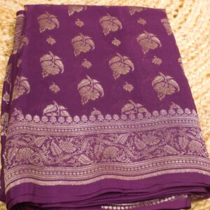 Purple Floral Buttas Pure Crepe Chinon Banaras Saree