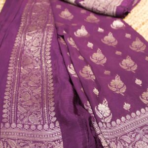 Alternative view of Purple Floral Buttas Pure Crepe Chinon Banaras Saree