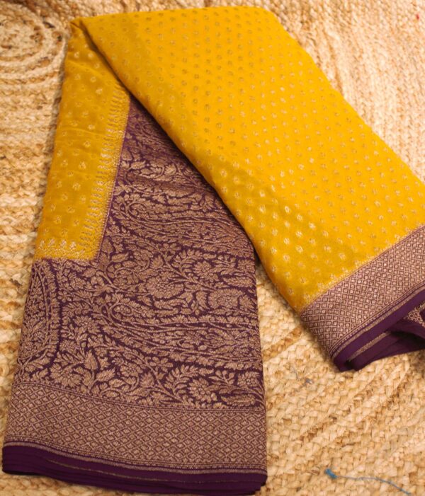 Floral Buttas with Mango Motifs Big Border Pure Khaddi Georgette Saree
