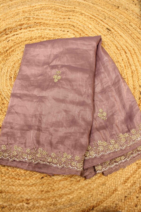 Pearl & Zircon Floral Motif Designer Saree
