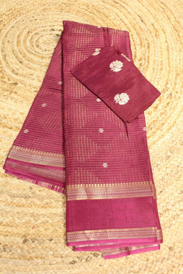 Zari Small Checks and Buttas with Bentex Border Semi Silk Saree - Image 2