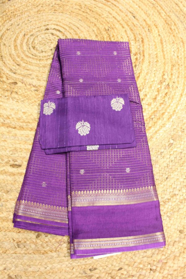 Zari Small Checks and Buttas with Bentex Border Semi Silk Saree - Image 3