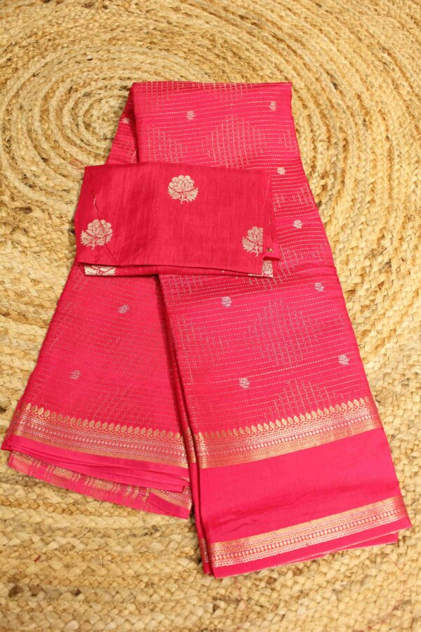Zari Small Checks and Buttas with Bentex Border Semi Silk Saree - Image 4