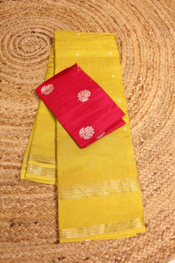 Zari Small Checks and Buttas with Bentex Border Semi Silk Saree - Image 5