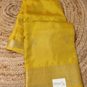 Alternative view of Zari Leaf Motifs with Temple Border Semi Crepe Banaras Saree