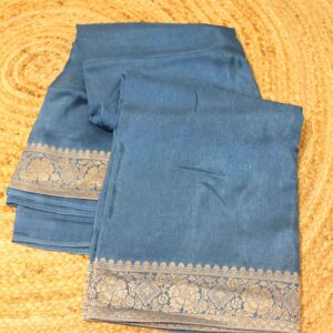 Foral Zari Border Semi Crepe Banaras Saree