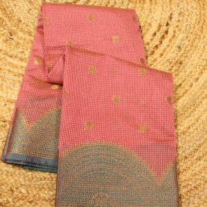 Checks with Mango Buttas and Scallop Border Semi Banaras Saree