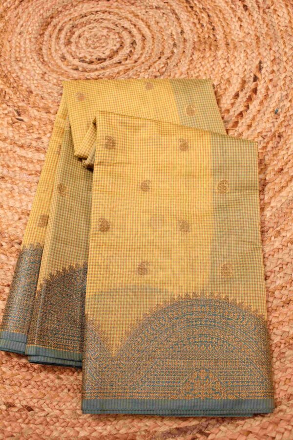 Checks with Mango Buttas and Scallop Border Semi Banaras Saree - Image 2