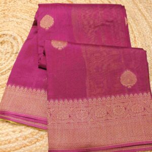 Zari Leaf Buttas with Floral Border Semi Dupion Banaras Saree