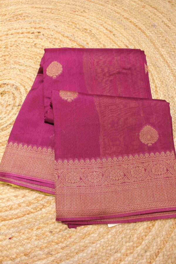 Zari Leaf Buttas with Floral Border Semi Dupion Banaras Saree