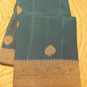Alternative view of Zari Leaf Buttas with Floral Border Semi Dupion Banaras Saree