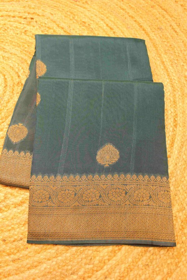 Zari Leaf Buttas with Floral Border Semi Dupion Banaras Saree - Image 2