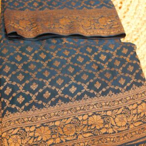 Peacock Blue with Antique Zari Jaal Pure Crepe Banaras Saree
