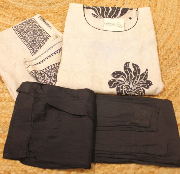 Pearl White & Black with Cut Dana & Sequence Work Kurta Set - Image 2