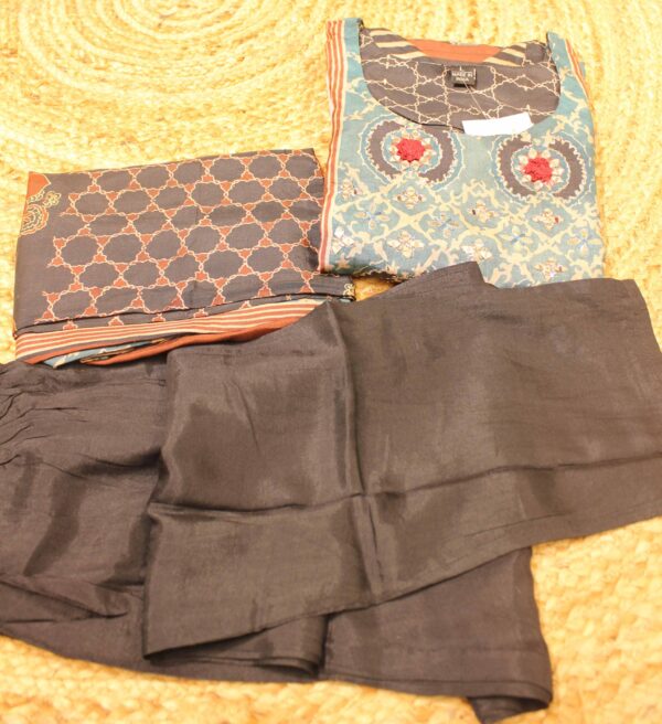 Blue & Black with Ajrak Print Kurta Set - Image 2