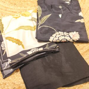 Alternative view of Black with White Floral Prints with Cut Dana Work Kurta Set