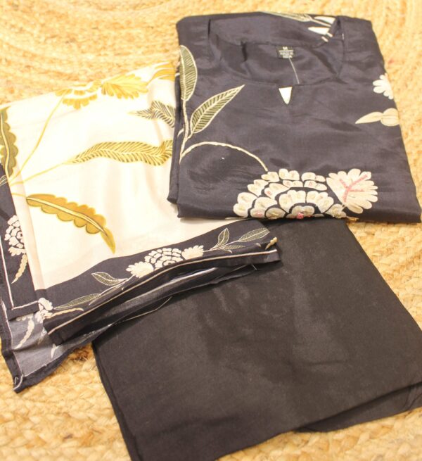 Black with White Floral Prints with Cut Dana Work Kurta Set - Image 2
