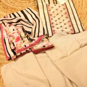 Alternative view of Beige with Olive Green Vertical Stripes & Sequence Work Kurta Set