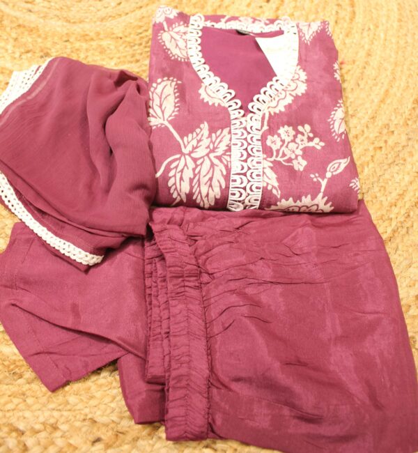 Magenta & White Printed Kurta Set