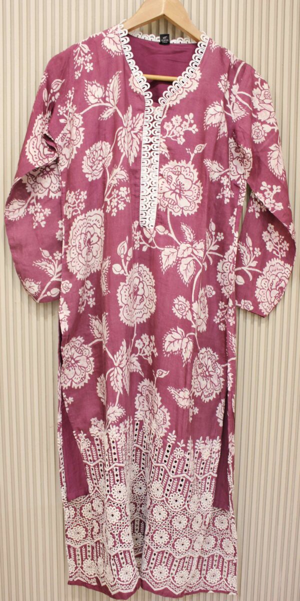 Magenta & White Printed Kurta Set - Image 2