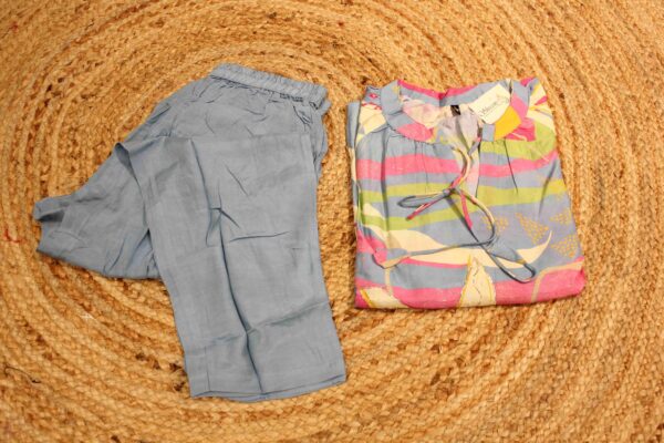 Blue with Multicolor Prints Kurta Set - Image 3