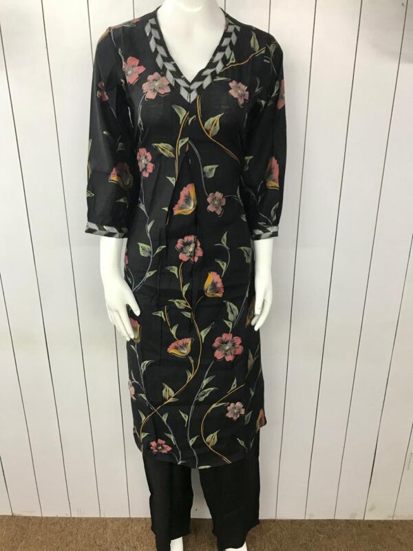 Black Printed A Line Kurta Set