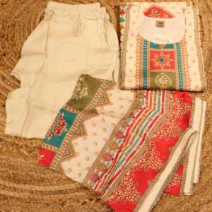 Alternative view of Cream with Multicolor Vintage Prints with Embroidery Kurta Set