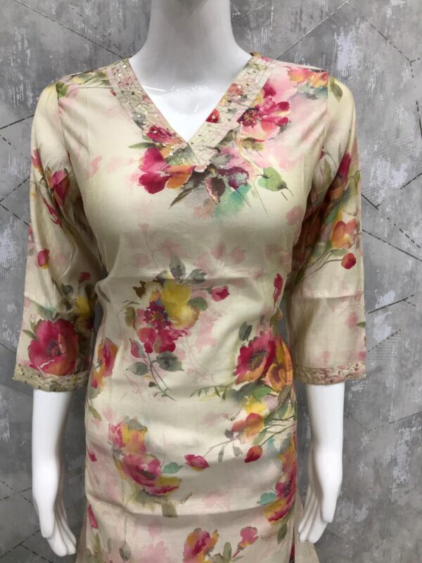 Pearl White with Multicolor Floral Prints Kurta Set