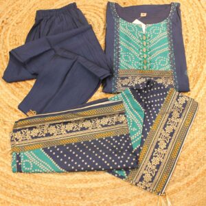 Alternative view of Navy Blue Bandhani Print with Mirror work Kurta Set