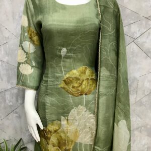 Alternative view of Green & Yellow Floral Print with Beads Work Kurta Set