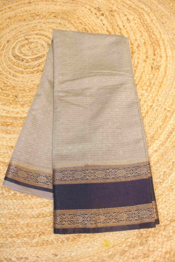 Grey and Navy Blue self embossed Fancy Saree