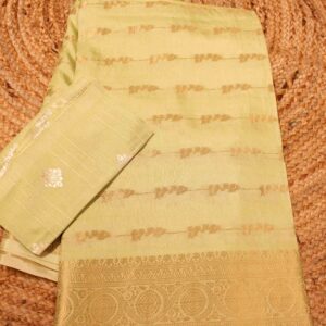 Horizontal Zari Woven Birds Motif Semi Mysore Crepe Saree