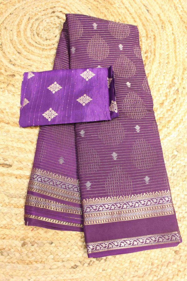 Small Zari Checks & Buttas with Bentex Border Semi Mysore Silk Saree - Image 2