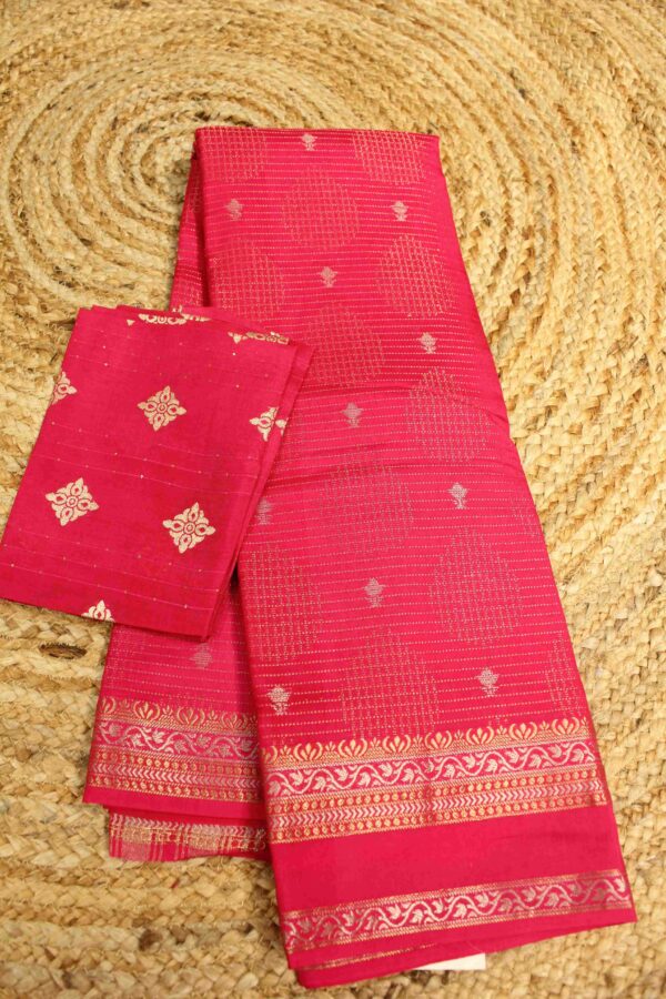 Small Zari Checks & Buttas with Bentex Border Semi Mysore Silk Saree - Image 3