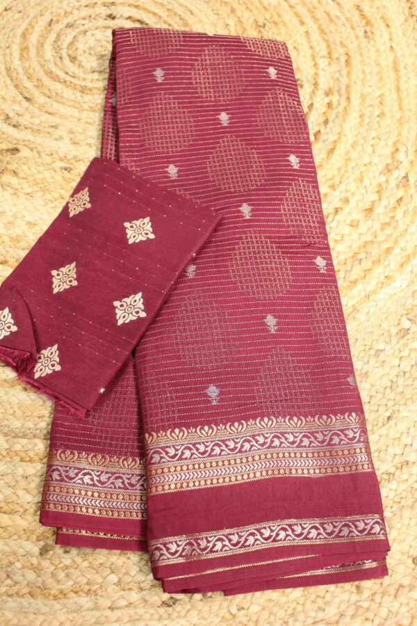 Small Zari Checks & Buttas with Bentex Border Semi Mysore Silk Saree - Image 4