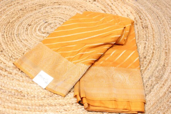 Mustard Diagonal Stripes Semi Banaras Saree