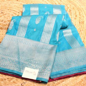 Zari Vertical Buttas and Stripes Semi Crepe Banaras Saree